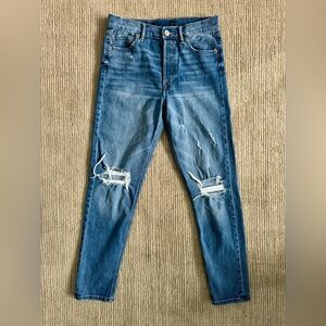 Express Jeans Women’s Vintage Skinny Ankle High Rise Blue Button Fly Stretch 4